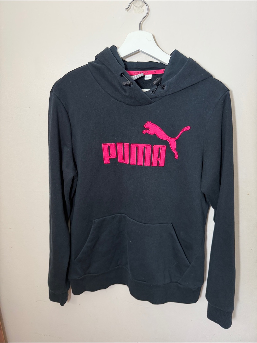 Puma Black Crewneck Hoodie with Hot Pink Logo
